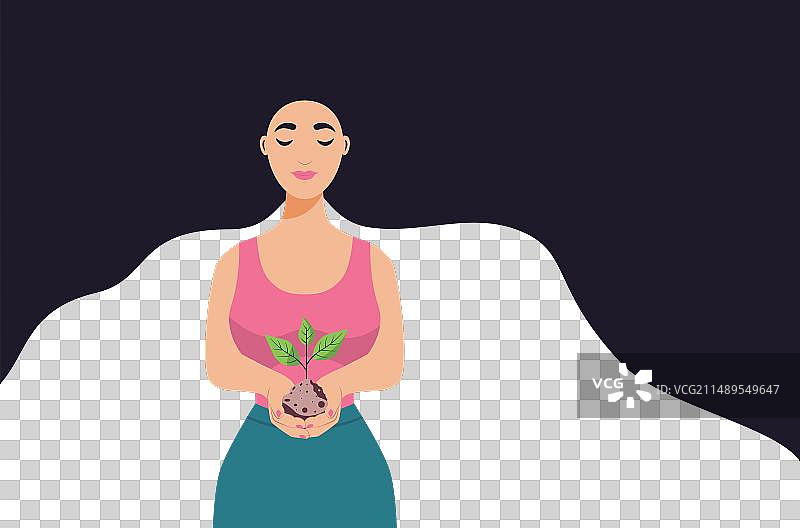 手捧嫩芽的女人图片素材