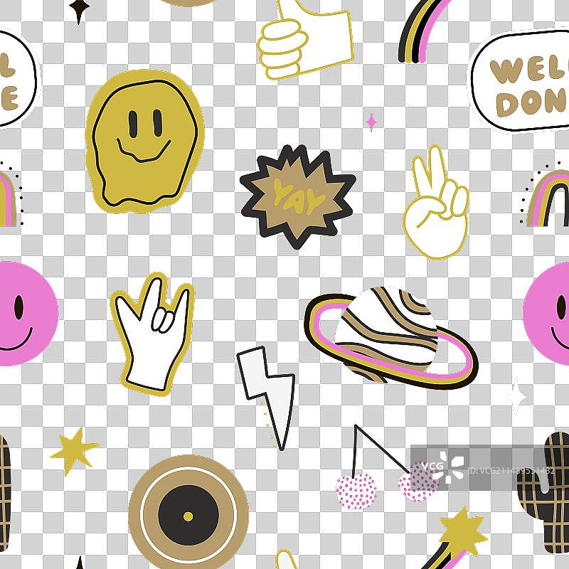 带表情符号星星图案的无缝趣味图案图片素材