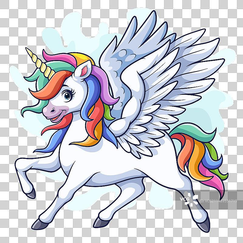 卡通彩虹独角兽白色背景图片素材
