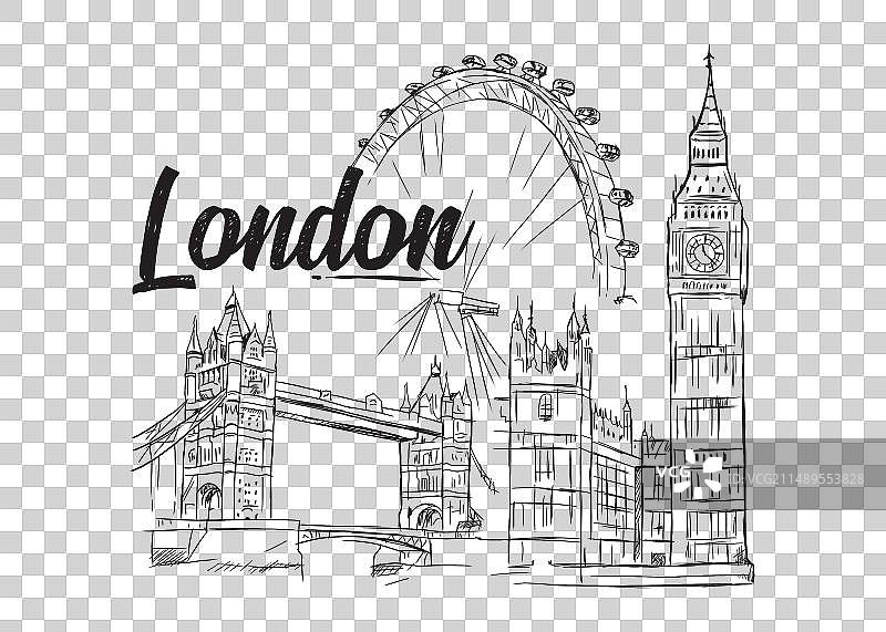 伦敦城市景观手绘线条艺术图片素材
