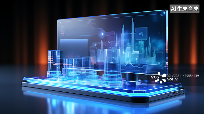 【AI数字艺术】3D，B端，数据，屏幕，玻璃材质，图表图片素材