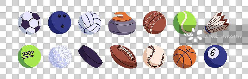 不同的运动用球器材套装图片素材