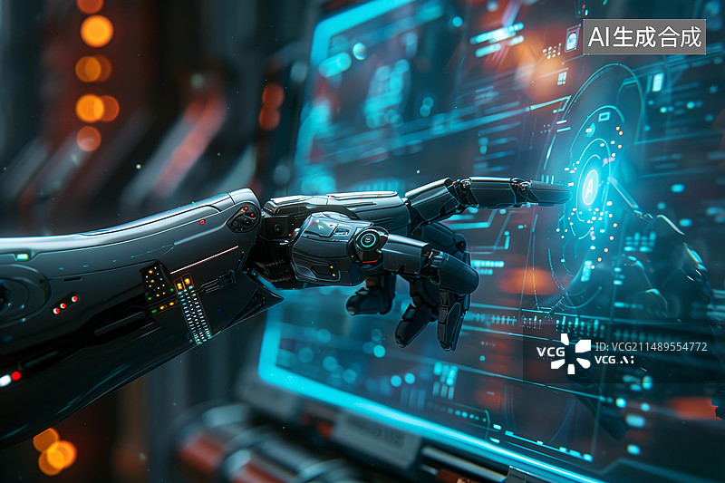 【AI数字艺术】机器人机械臂控制数据屏幕图片素材