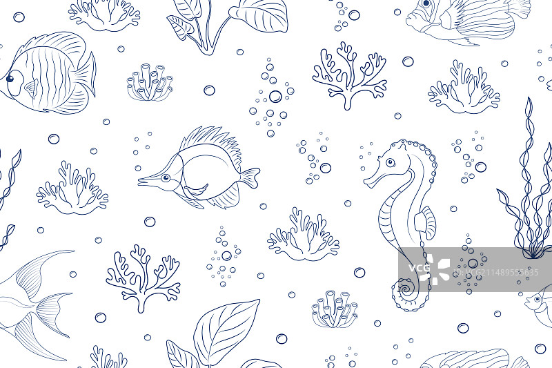 热带鱼海洋无缝图案图片素材