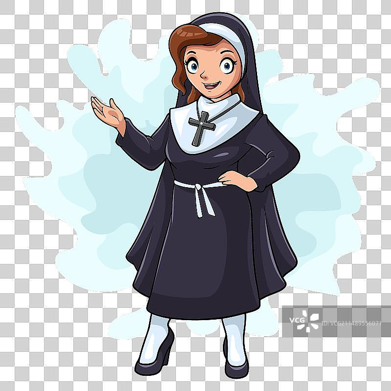 卡通快乐美丽的修女挥手图片素材