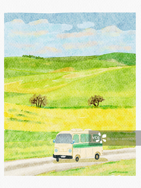 水彩风景插画图片素材