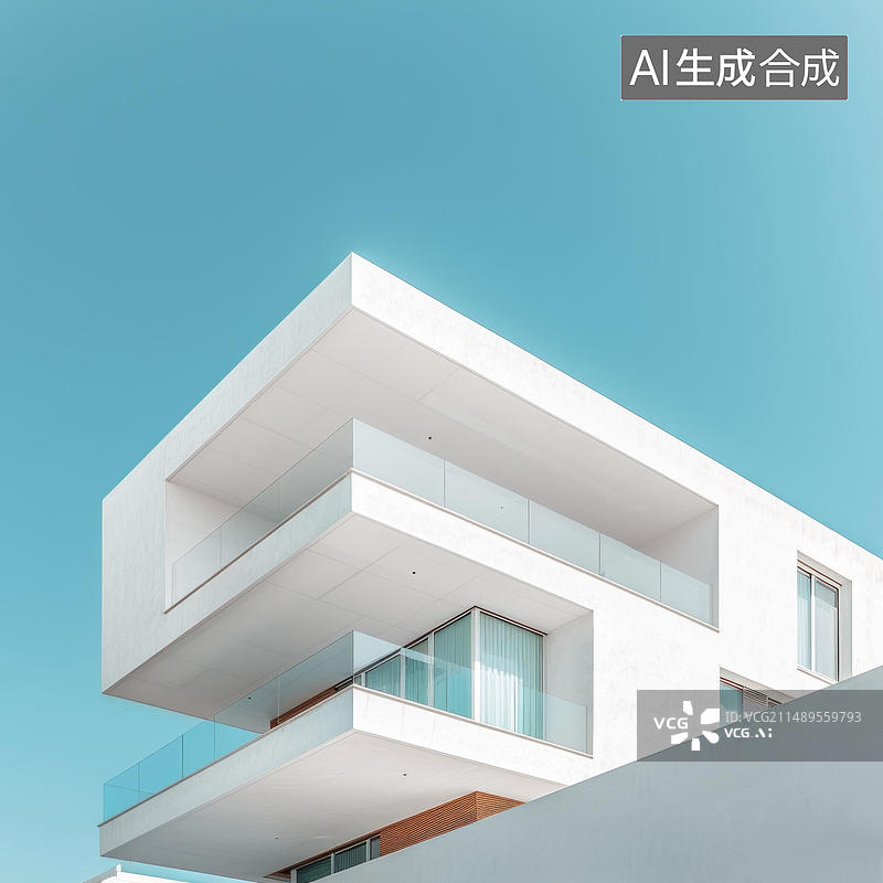 【AI数字艺术】几何形状的现代简约白色外观建筑图片素材
