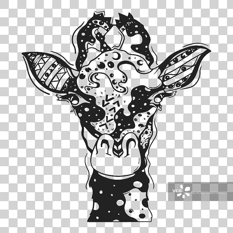 线性风格手绘长颈鹿装饰图片素材