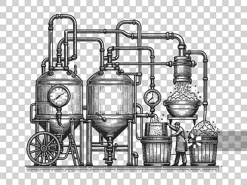 啤酒酿造过程工厂草图图片素材