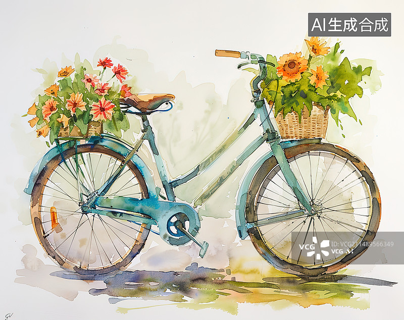 【AI数字艺术】白色背景下自行车的高角度视图图片素材