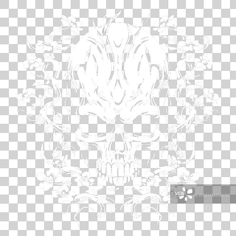 黑白骷髅与花卉艺术作品图片素材