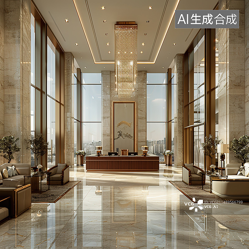 【AI数字艺术】豪华酒店大堂内部图片素材