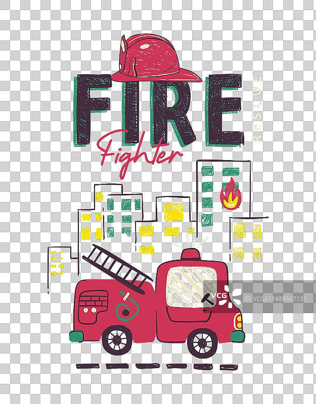 手绘燃烧的消防员图片素材