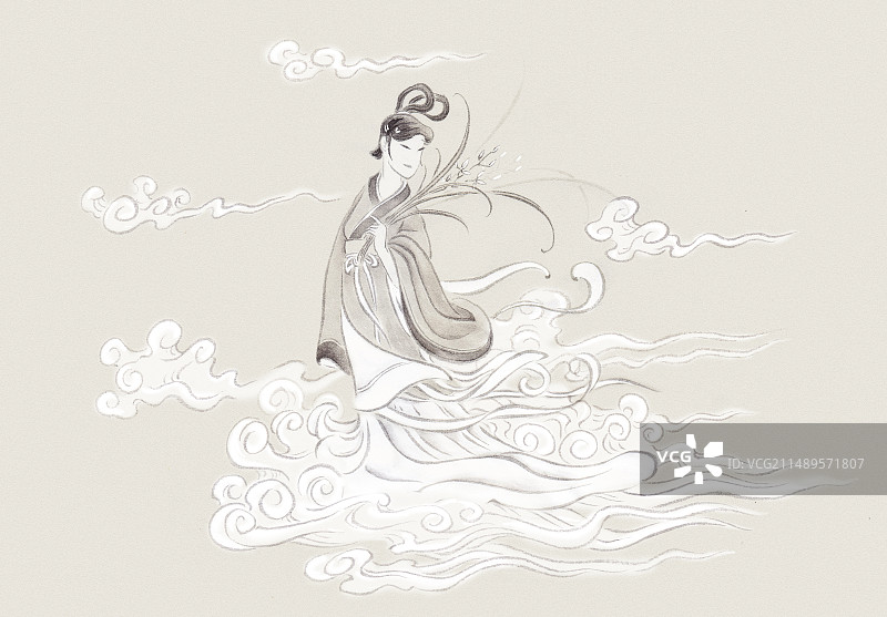 中国神话中漫步云上的美丽仙女图片素材