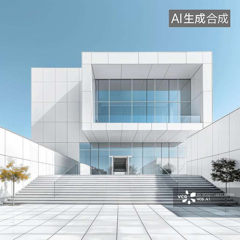 【AI数字艺术】幾何形狀和落地玻璃窗的現代建築图片素材