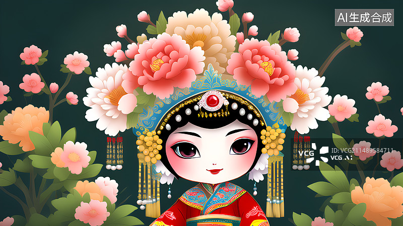 【AI数字艺术】国潮风Q版京剧戏曲元素人物插画图片素材