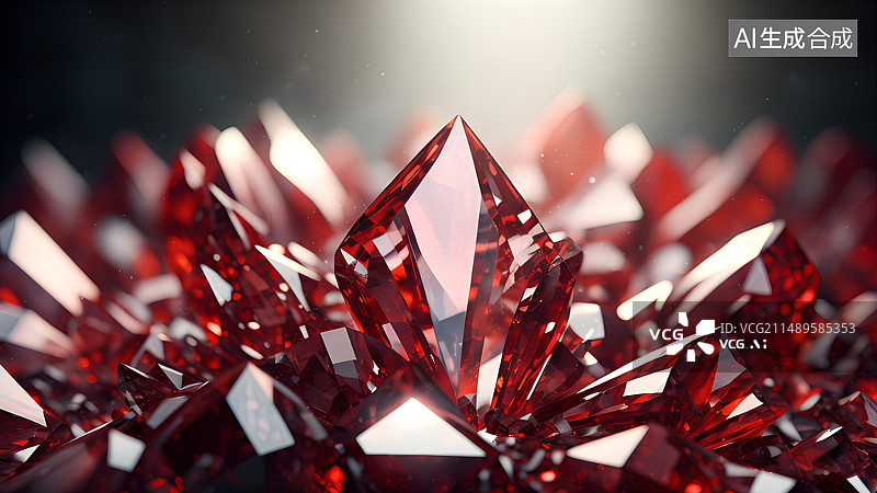 【AI数字艺术】发光的红色宝石晶体特写，高清壁纸，背景图图片素材