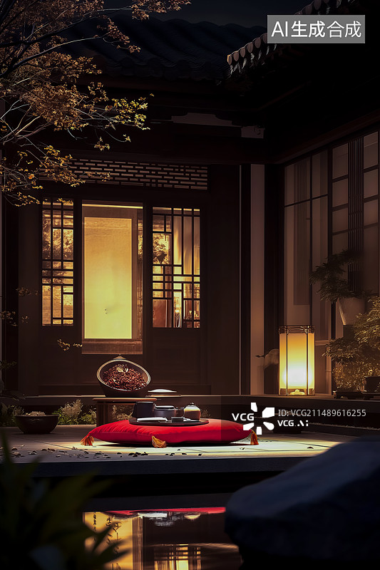 【AI数字艺术】中式风格的庭院图片素材