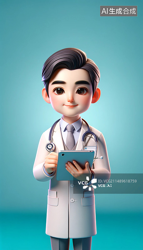 【AI数字艺术】可爱的虚拟卡通3D的医生劳动者形象图片素材
