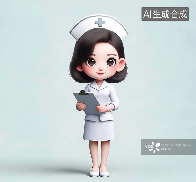 【AI数字艺术】可爱的虚拟卡通3D的护士劳动者形象图片素材