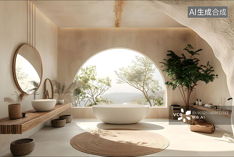 【AI数字艺术】圆形拱门的浴室图片素材