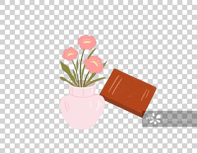 手绘盆栽植物素材，绿化植物，花瓶插花图片素材