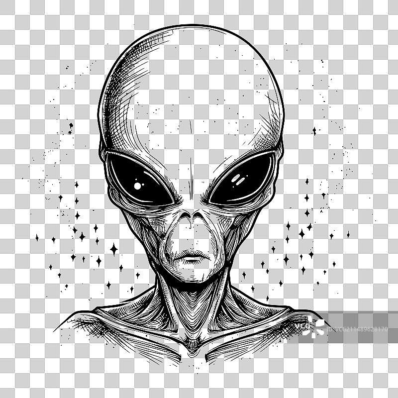 宇宙背景下的外星人肖像图片素材