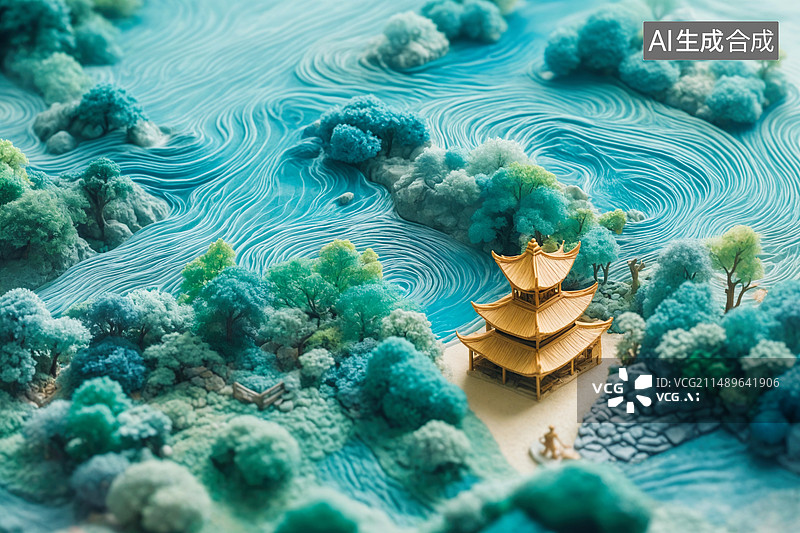 【AI数字艺术】创意国潮微缩景观壁纸图片素材