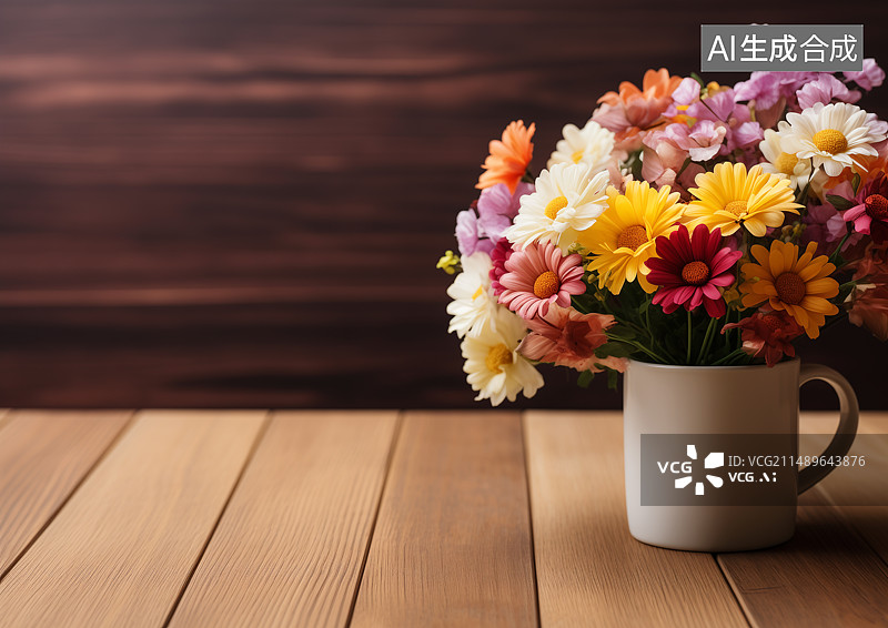 【AI数字艺术】木板上的一束花图片素材