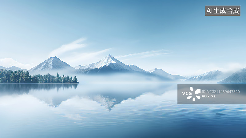 【AI数字艺术】雪山湖泊倒影图片素材