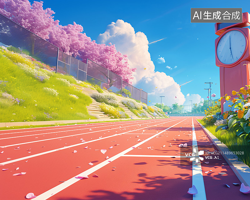 【AI数字艺术】3D校园操场跑道背景图片素材