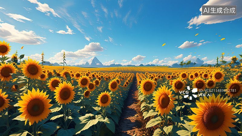 【AI数字艺术】向日葵，蓝天白云，花海，向上生长，壁纸，插画，插图图片素材