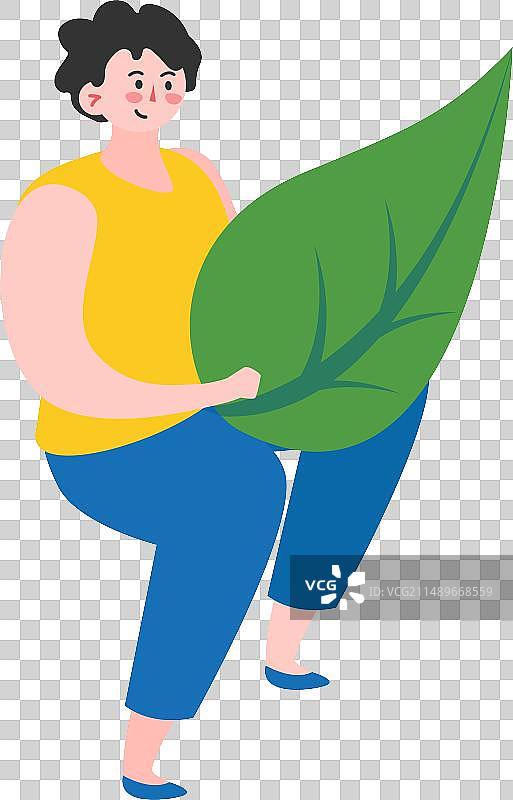 手握叶子的男孩插画图片素材