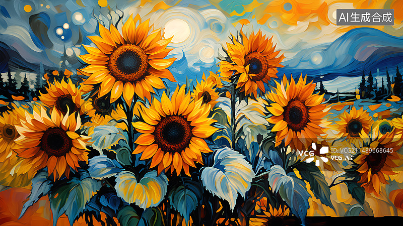 【AI数字艺术】向日葵，油画，绘画，插图，插画图片素材