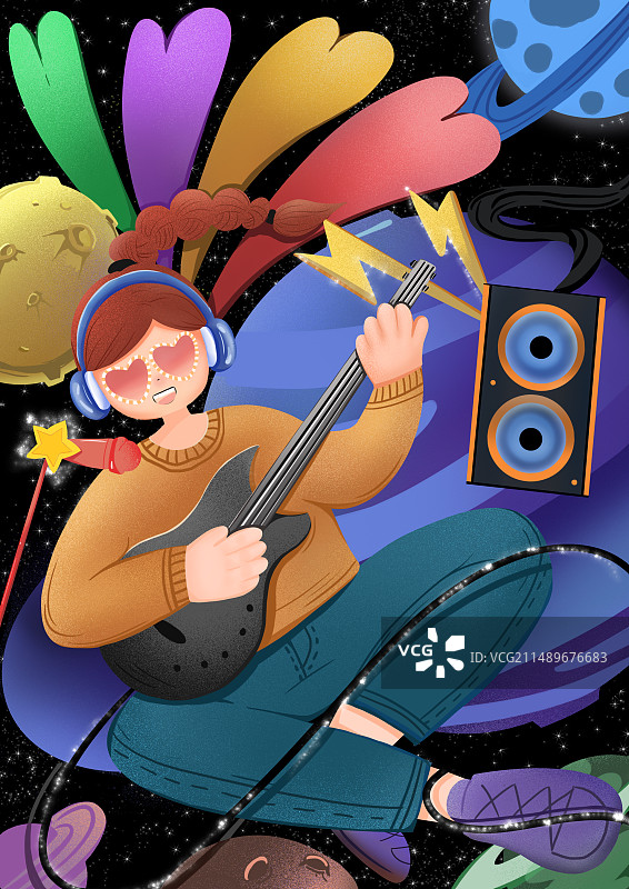 音乐扁平渐变插画图片素材