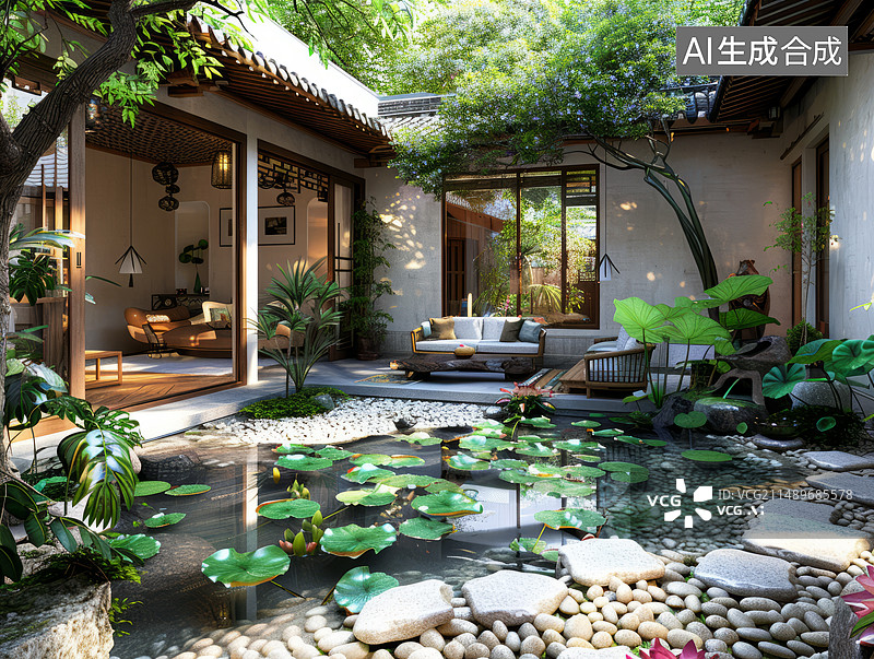 【AI数字艺术】中式园林艺术图片素材