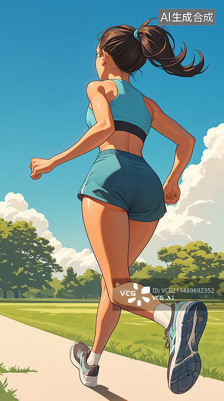 【AI数字艺术】公园里的晨跑者图片素材