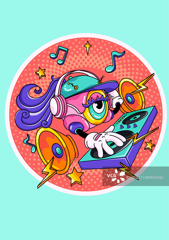 机器电音女文创矢量插画图片素材
