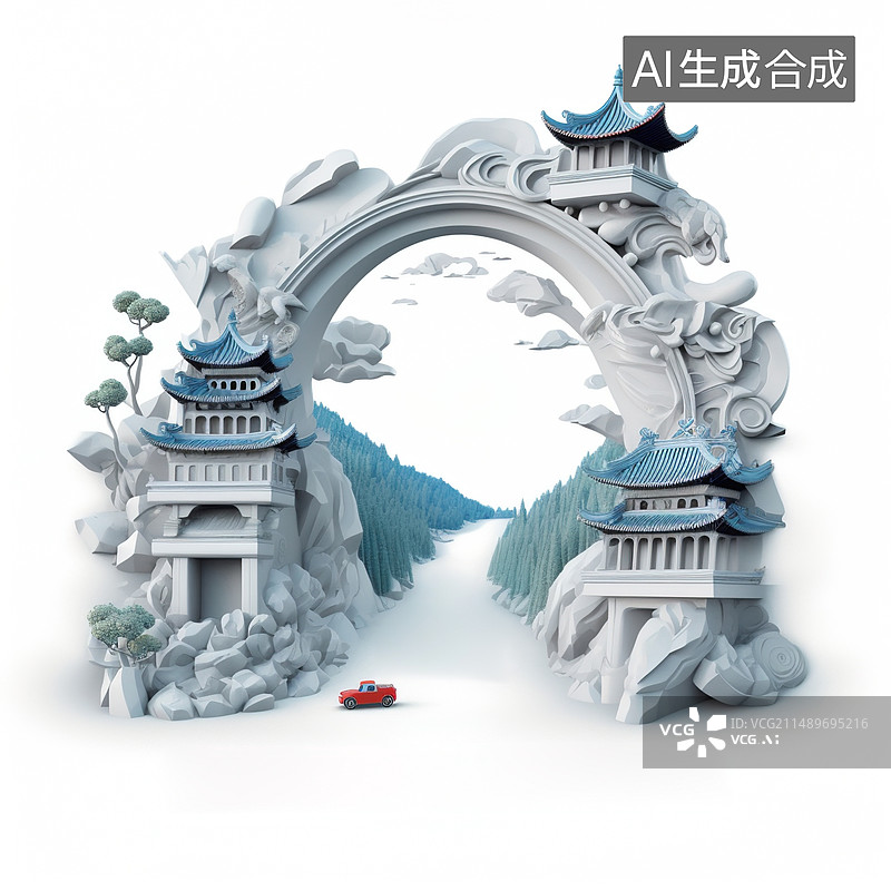 【AI数字艺术】AI生成的插图中国风古建筑图片素材