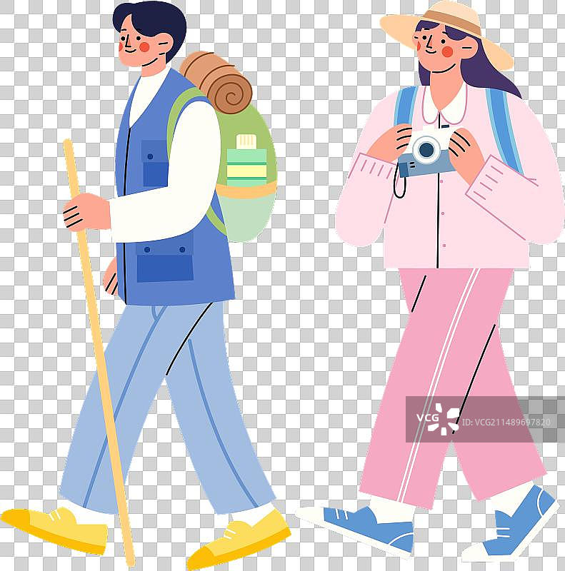 卡通可爱出游旅游露营登山爱好者人物插画图片素材
