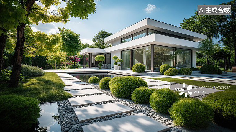 【AI数字艺术】AI生成的插图花园别墅图片素材