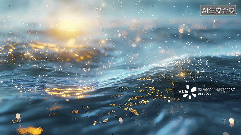 【AI数字艺术】数码蓝金色水流体抽象图形海报背景图片素材