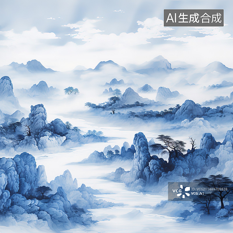 【AI数字艺术】中国山水画背景图片素材