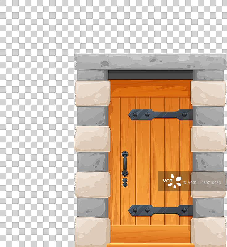 中世纪城堡木门与石拱门图片素材