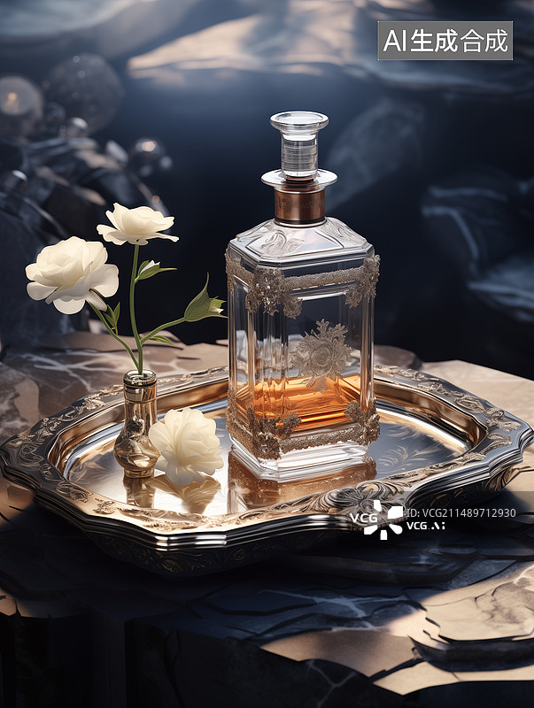 【AI数字艺术】静物  香水 玫瑰 蔷薇  桌子图片素材