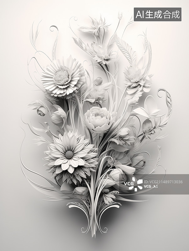 【AI数字艺术】剪纸 花朵 白色 雕塑 向日葵图片素材