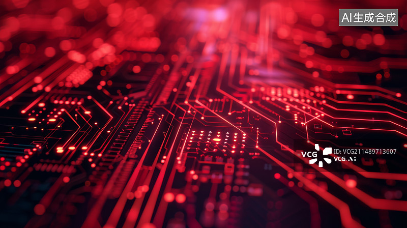 【AI数字艺术】红色光线形成的科技背景图片素材