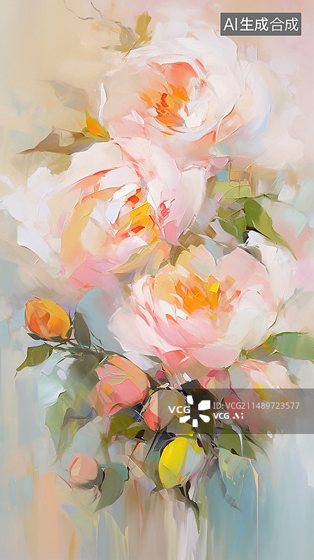 【AI数字艺术】油画风肌理牡丹花插画图片素材