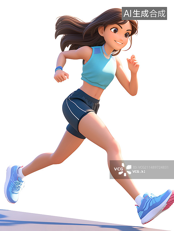 【AI数字艺术】3D渲染奔跑的女孩插画元素图片素材