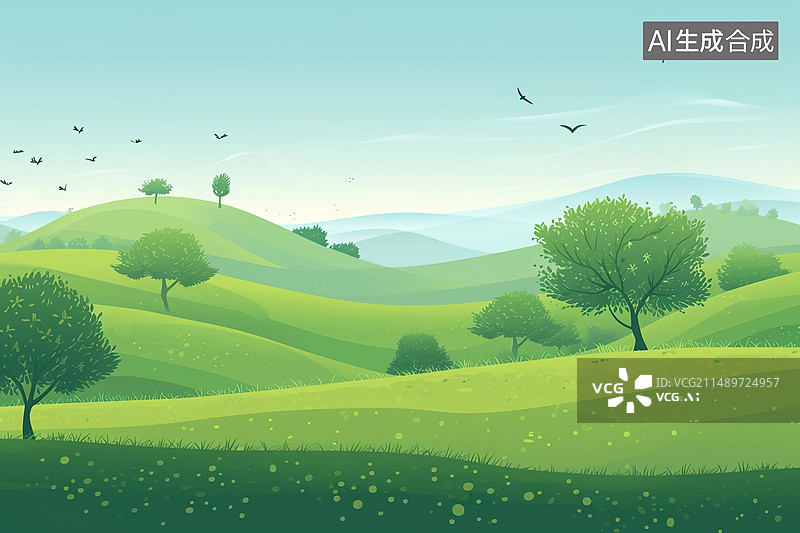【AI数字艺术】田园风光插画图片素材